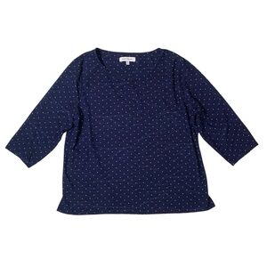 Emily Daniels PXL Blue White 3/4 Sleeve Women Polka Dot Top Stretch  Shirt XL